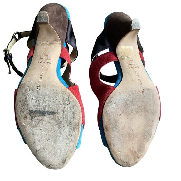 Anteprima Womens Leather Open Toe Ankle Strap Sandals Heels Red Blue Size 36 6 - Picture 7 of 9